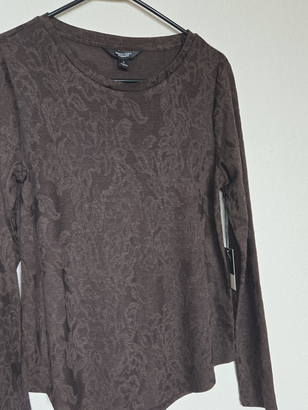 Vera Wang Brown Jacquard Long Sleeve Tee